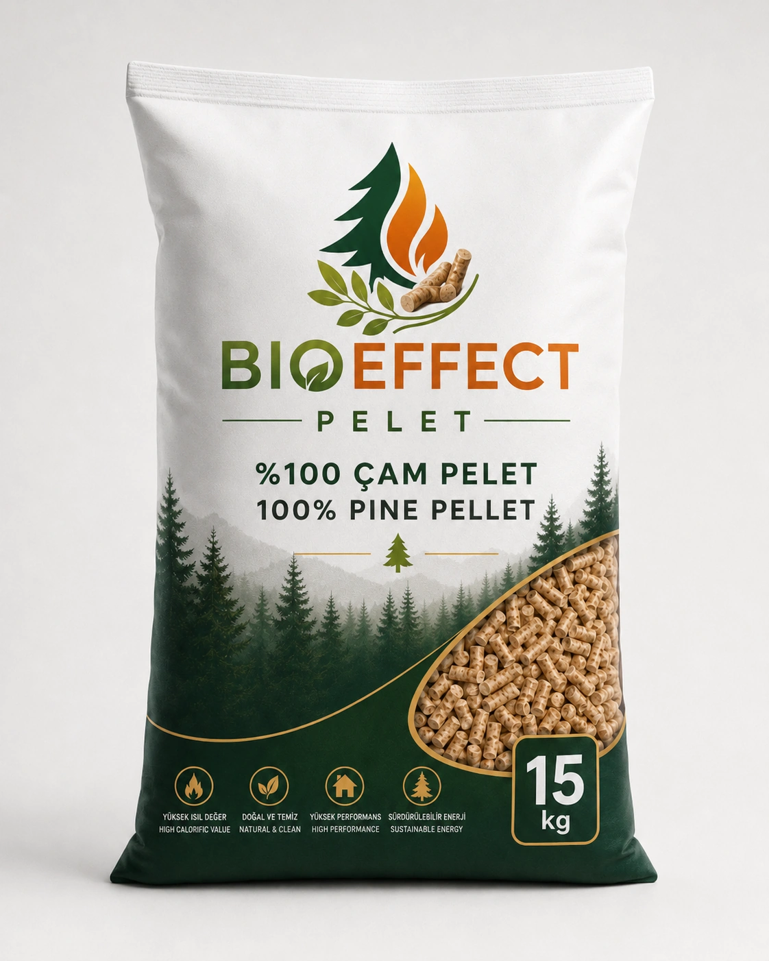 Bioeffect yüzde 100 çam peleti 15 kg ambalajı